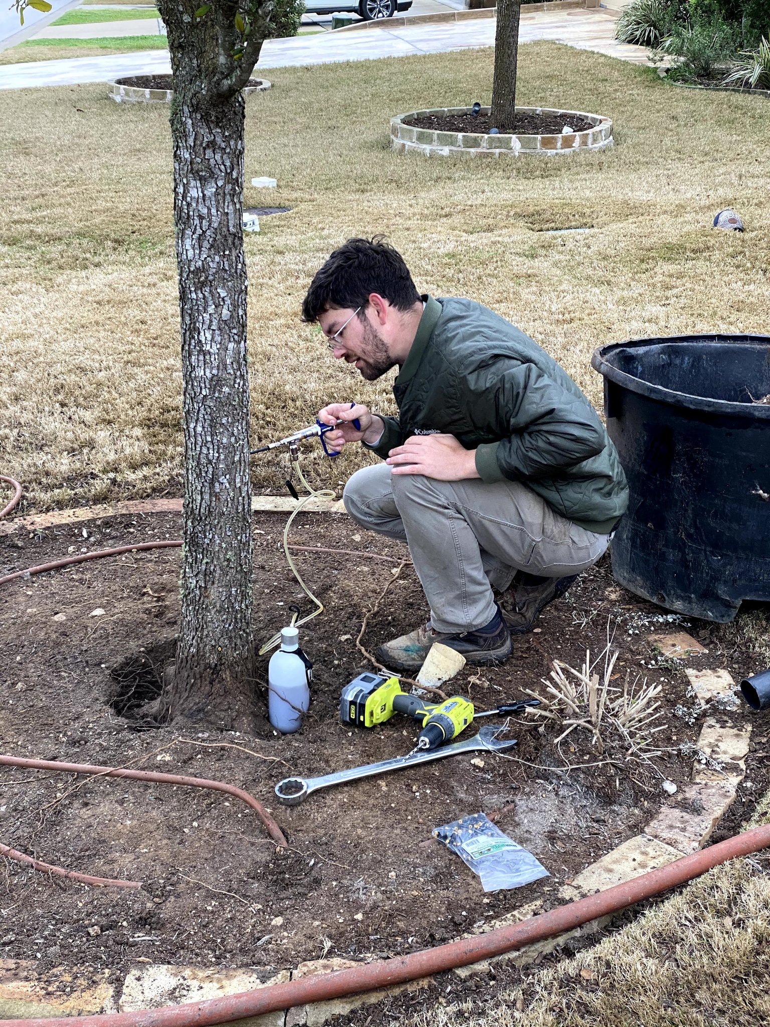 Root zone injection treatment being applied to a tree in Austin TX